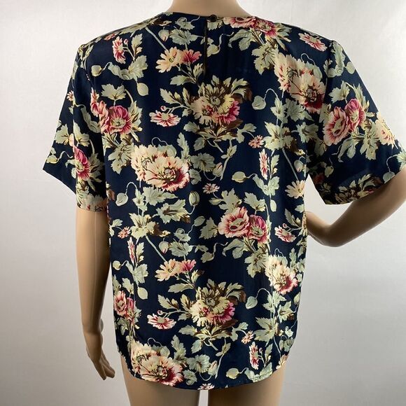 Orvis silk floral short sleeve button closure blouse top size S - Picture 3 of 8